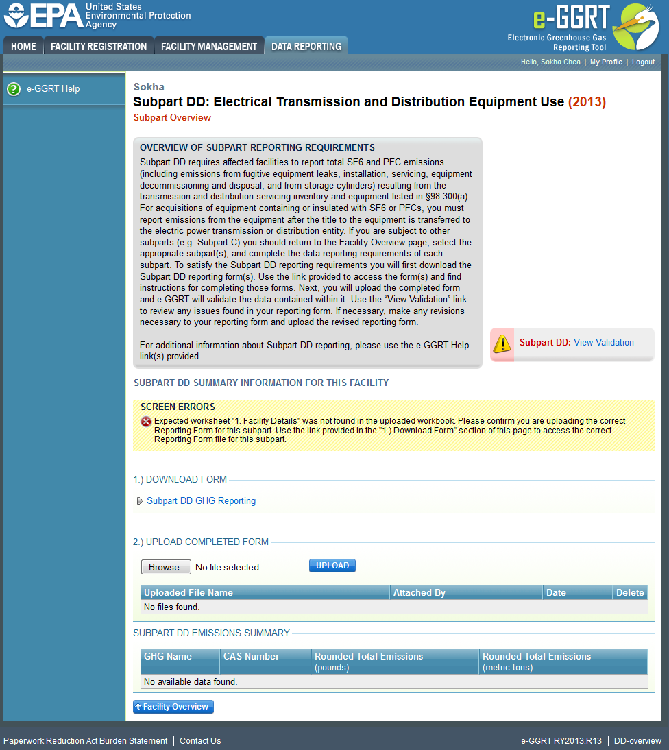 Subpart DD: Uploaded Reporting Form Displaying Screen Errors